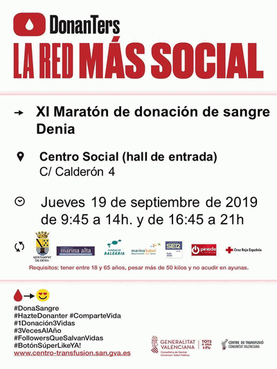 La Marató de donació de sang de Dénia se celebra el 19 de setembre