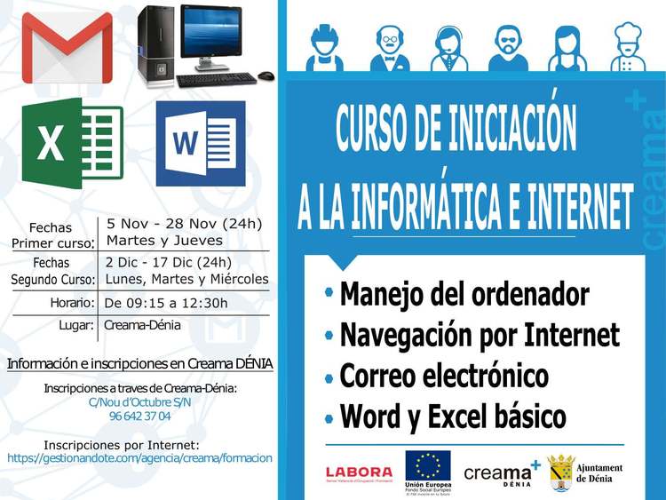  
Curs gratuït d'iniciació a la informàtica i Internet en Creama Dénia