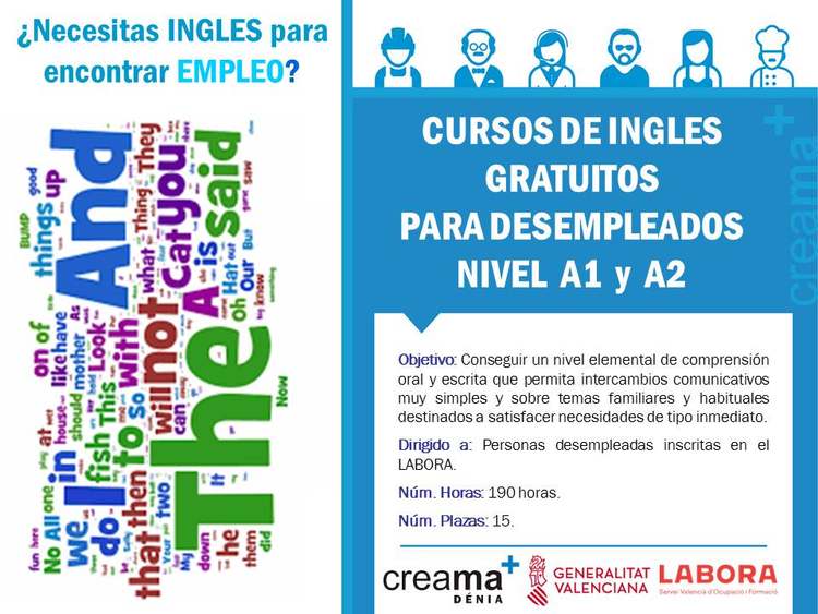 Creama Dénia imparte cursos de inglés para personas desempleadas inscritas en Labora