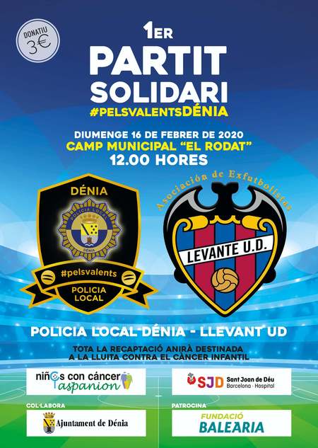  La Policía Local de Dénia se enfrentará a veteranos del Levante en un partido de fútbol para recaudar fondos destinados a la lucha contra el cáncer infantil 