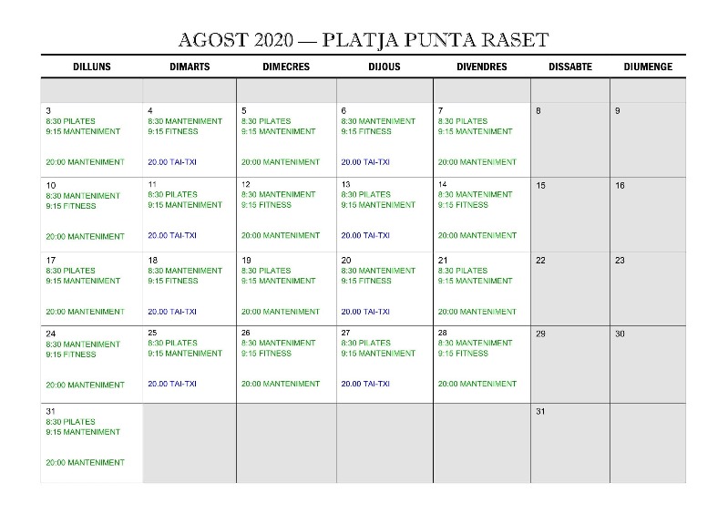 
Calendari d’activitats d’Esport a la platja del mes d’agost