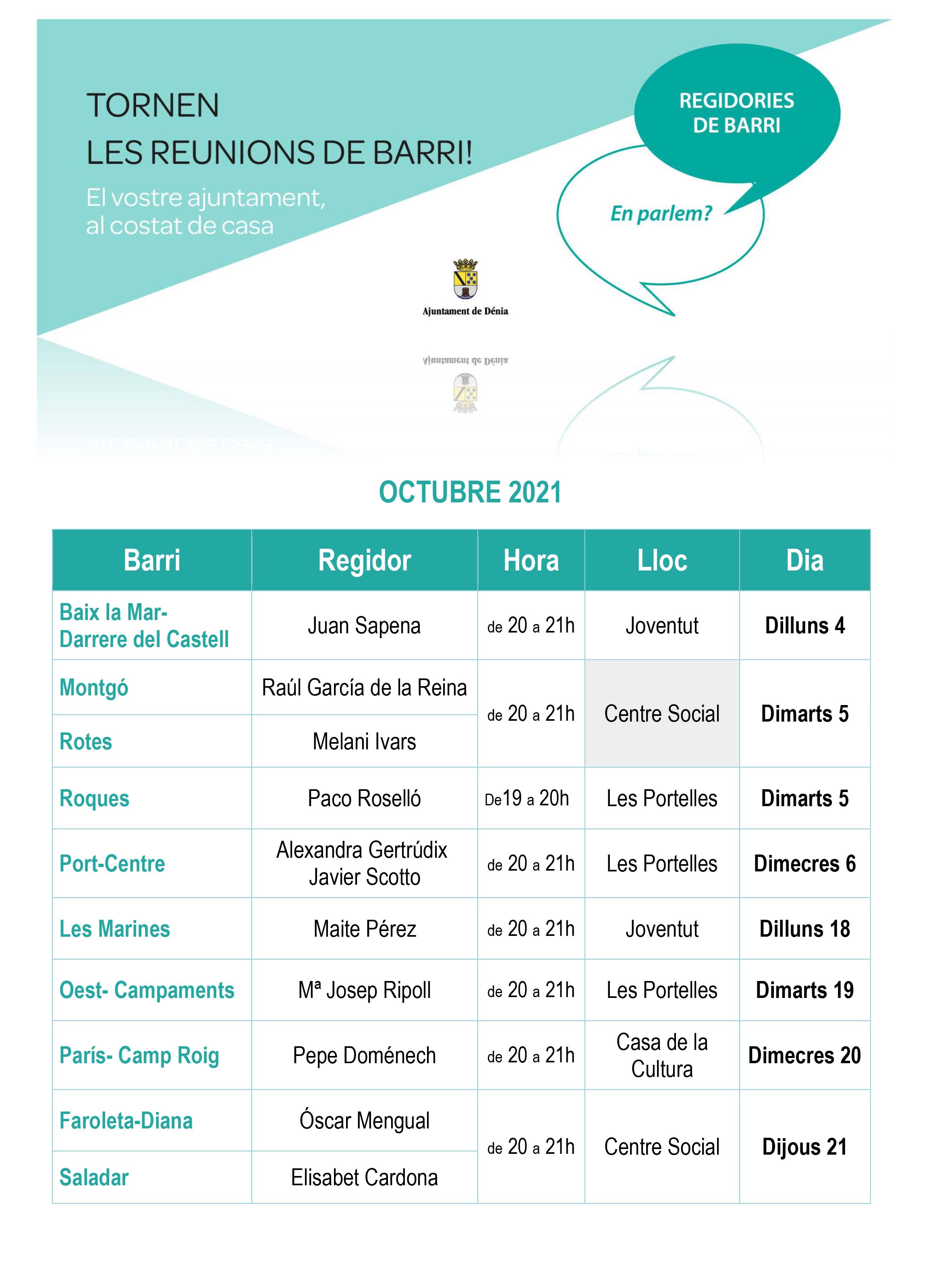 A octubre tornen les reunions de barri, ja sense restriccions d'aforament i en les ubica...