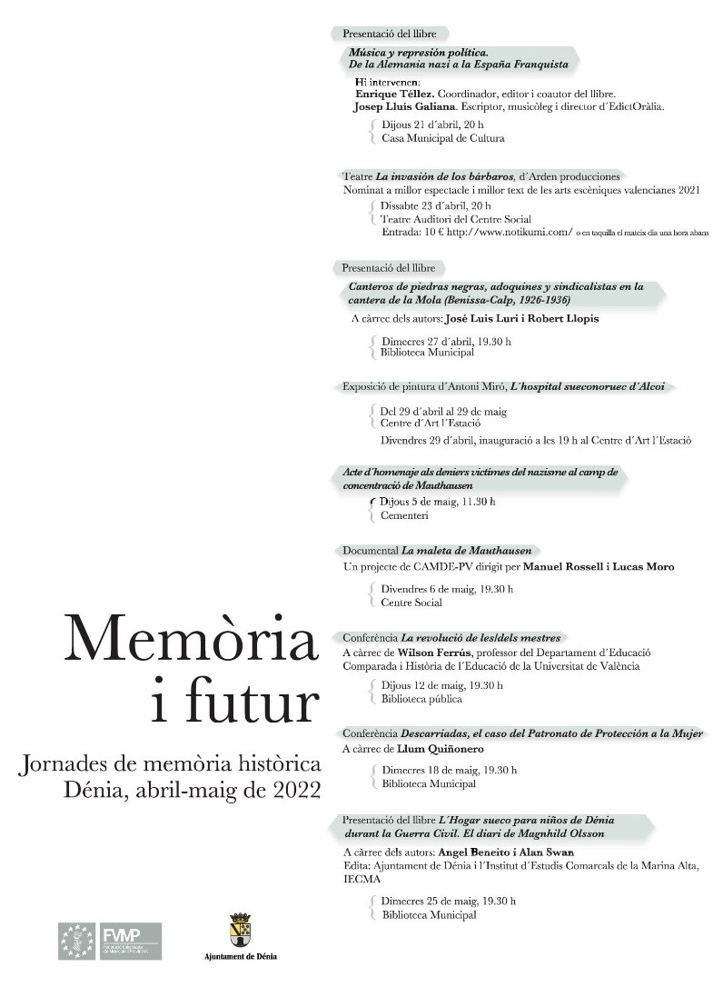 
L’Ajuntament de Dénia organitza una nova edició de les jornades de memòria històrica ‘Memò...