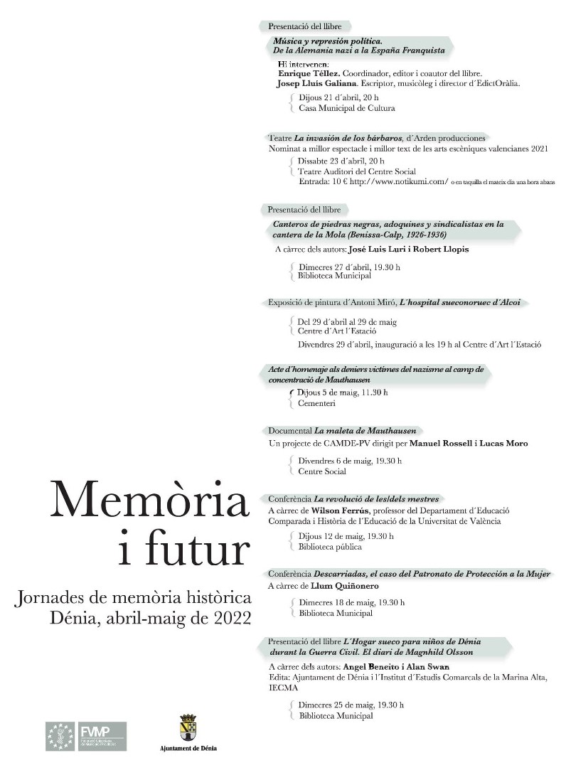 
El Ajuntament de Dénia organiza una nueva edición de las jornadas de memoria histórica ‘Me...