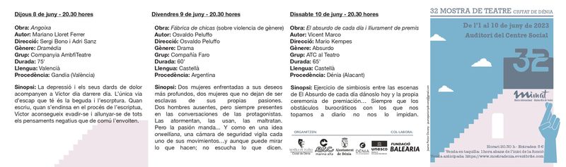 La 32a Mostra de Teatre Ciutat de Dénia se celebra de l’1 al 10 de juny en el Centre Social