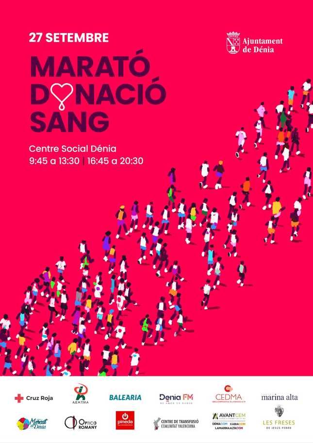 La 15a. Marató de donació de sang de Dénia se celebra el 27 de setembre al Centre Social