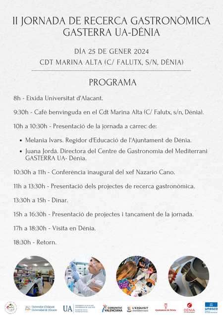 Los proyectos de investigación gastronómica de la UA se presentan en Dénia el 25 de enero