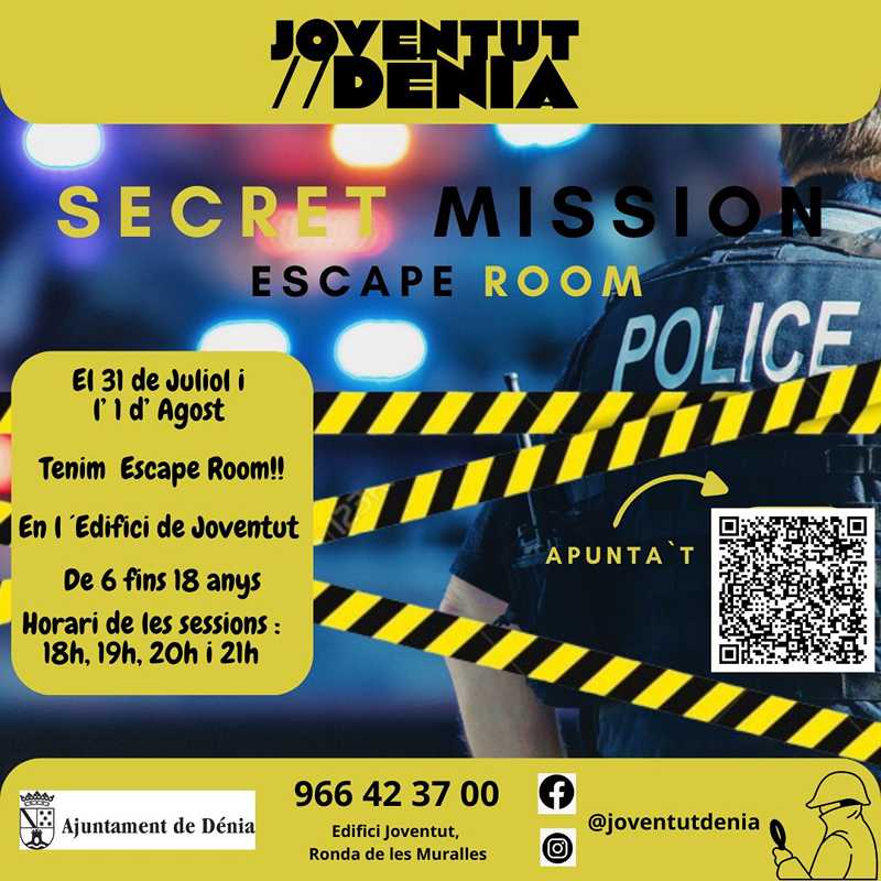  Juventud Dénia organiza el escape room ‘Secret Mission’ para participantes de 6 a 18 años 