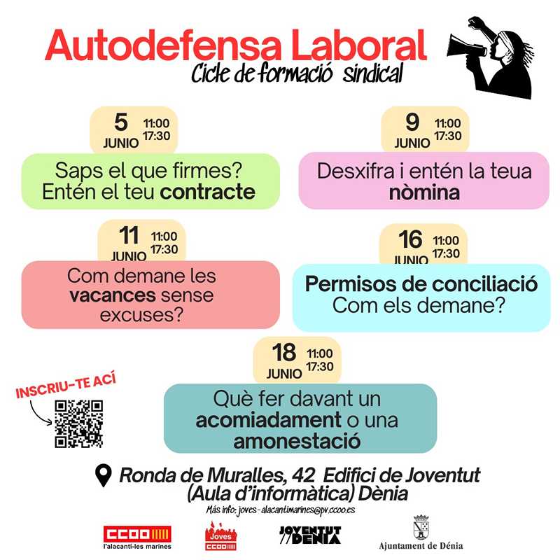  Dénia impulsa la formación laboral juvenil con cursos gratuitos de autodefensa sindical 