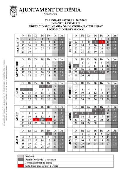 Aprovat el calendari escolar del curs 2025/2026 per a Dénia, la Xara i Jesús Pobre