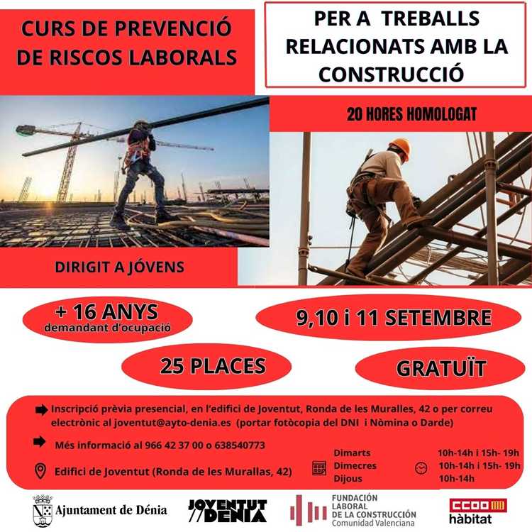 Joventut organitza un curs de prevenció de riscos laborals per a joves desocupats per a treb...