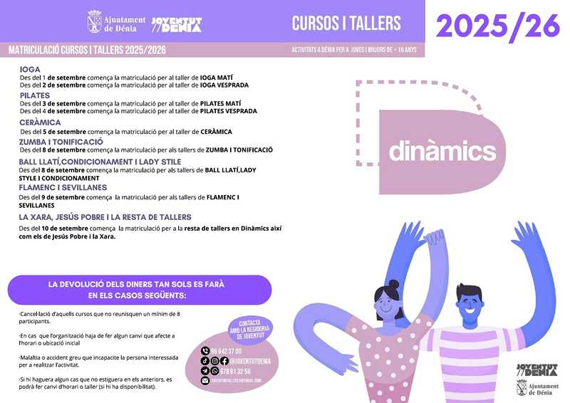  Juventud Dénia incorpora nuevos talleres a la oferta de Dinàmics para el curso 2025/2026 