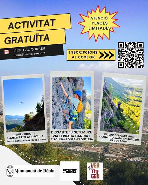  Aventura y deporte con Juventud Dénia: salida a la via ferrata de la Safor el 13 de septiembre 