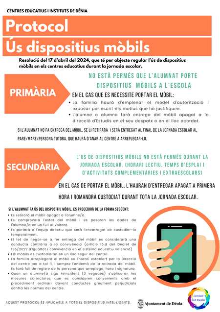  La Comisión de Éxito Escolar crea un protocolo unificado sobre el uso del móvil en los centros escolares de Dénia, La Xara y Jesús Pobre 