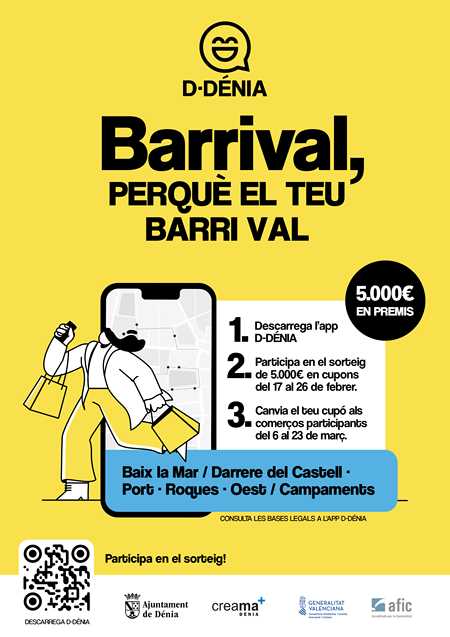  Dénia lanza la tercera edición de Barrival en Baix la Mar, Darrere del Castell, Puerto, Roques, Oeste y Campaments con 5.000 euros en cupones digitales 