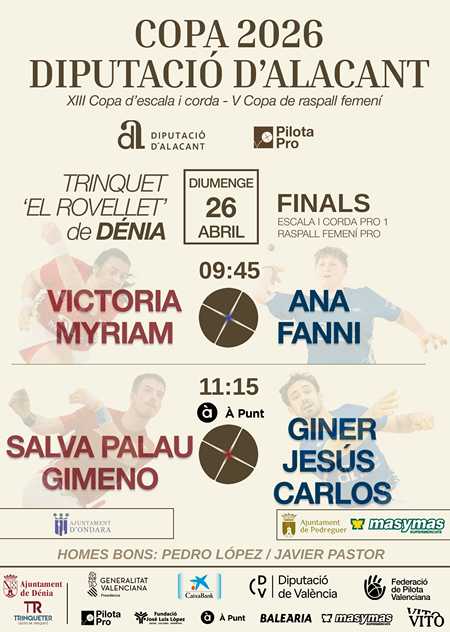 Dénia acull les finals de la Copa Diputació d’Alacant de pilota valenciana