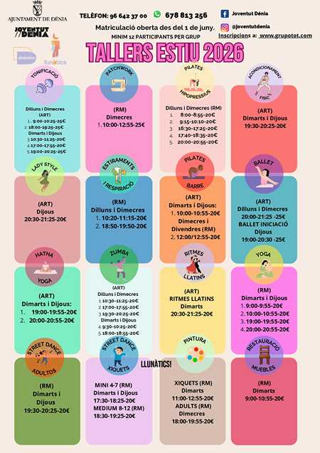  Dénia impulsa una nueva edición de los talleres de verano de Lunáticos y Dinámicos con actividades de ocio, deporte y creatividad para todas las edades 