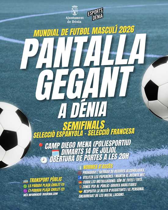 Dénia instal·la una pantalla gegant al camp Diego Mena per a seguir la semifinal del Mundial