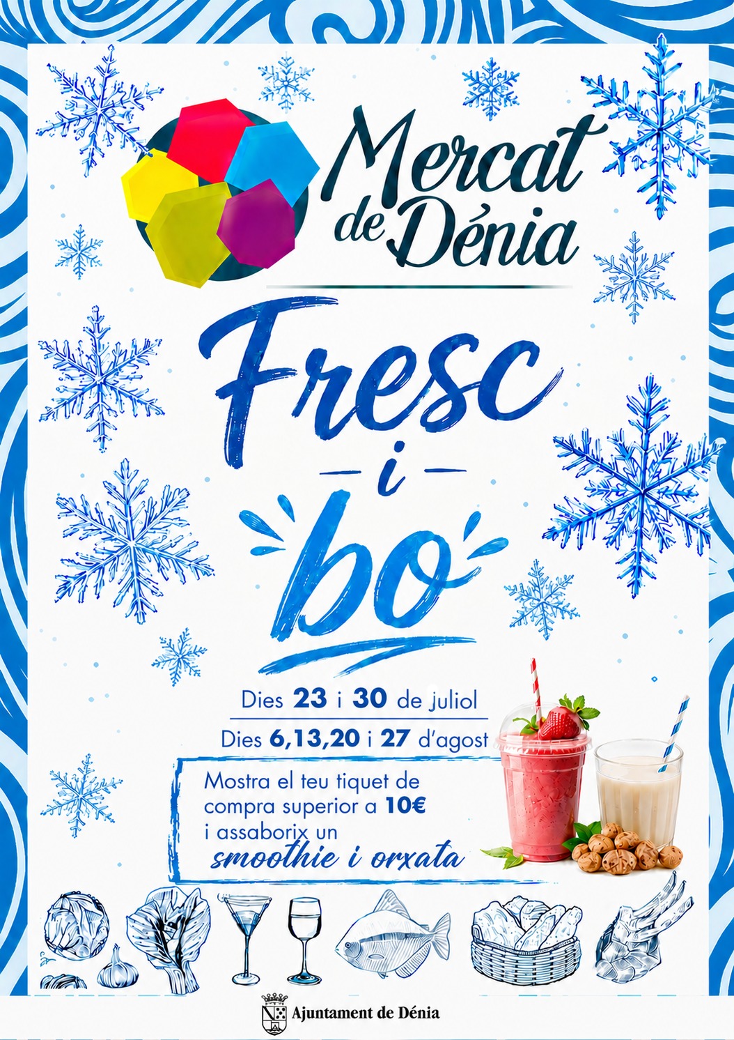La campaña “Fresc i bo” obsequia a la clientela del Mercat de Dénia con smoothies y horchata