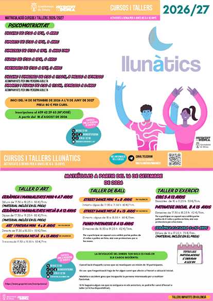 Dénia presenta la oferta de cursos de Llunàtics y Dinàmics para el curso 2026/2027